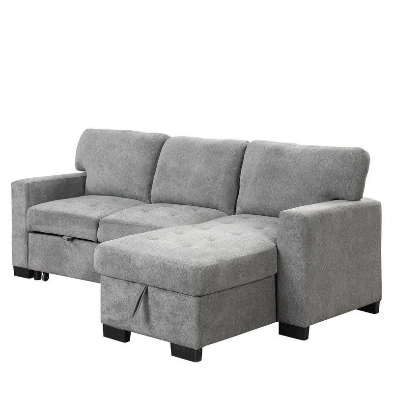 Stylish And Functional Light Chaise Lounge Sectional With Storage Rack Pull-Out Bed Drop Down Table And USB Charger