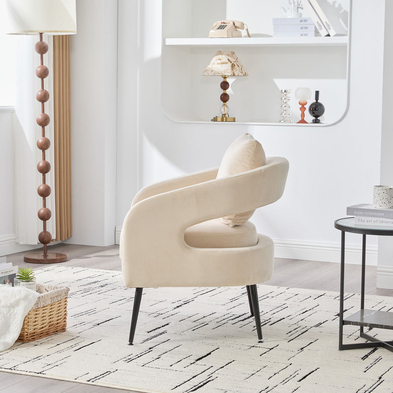 Open Back Accent Chair, Round Armchair For Living Room, Bedroom - Beige