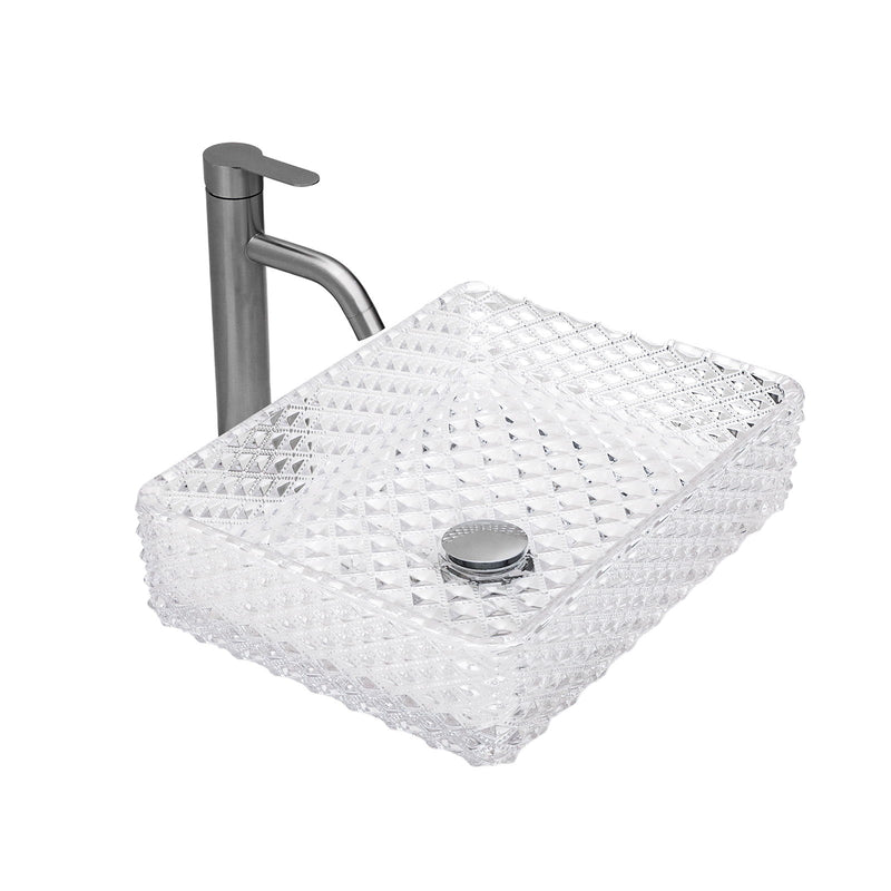 Rectangle Vessel Sink With Diamond Texture With Pop Up Drain (No Faucet) - White