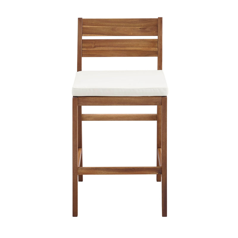 Modern 2 Piece Solid Acacia Wood Counter Stools With Cushion