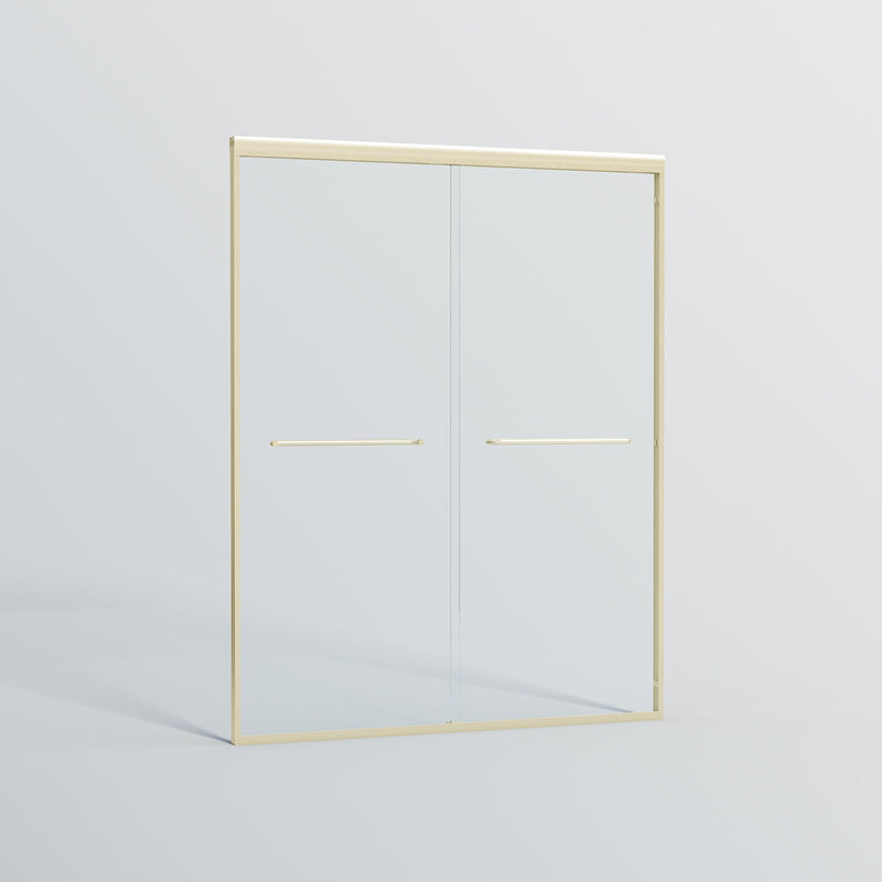 Double Sliding Shower Door, Semi-Frameless Bypass Bathroom Sliding Door With 1/4" (6 Mm) Tempered Glass For Walk-In Shower