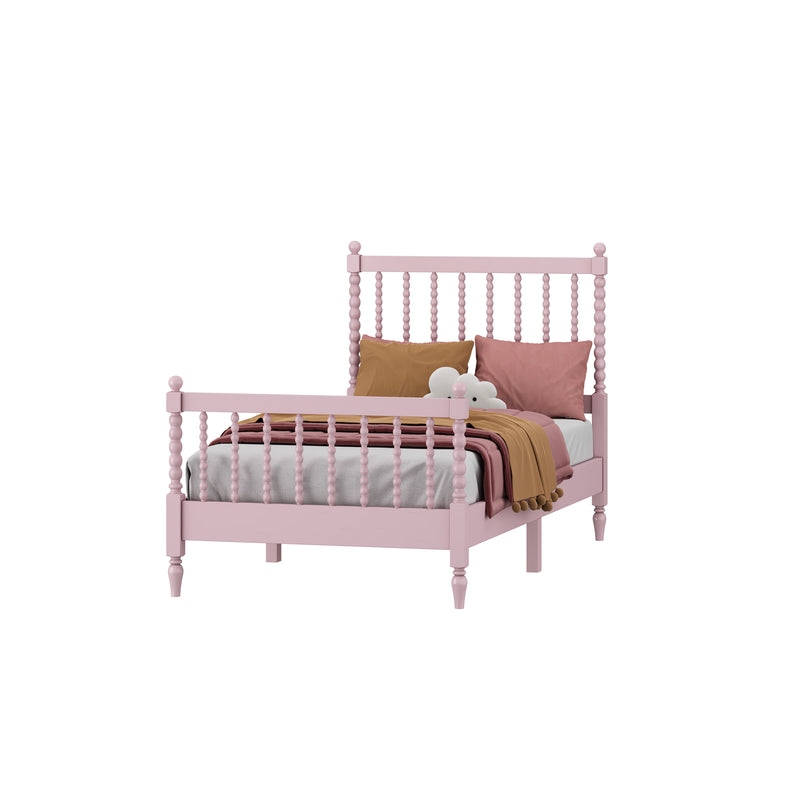 Twin Size Wood Platform Bed with Gourd Shaped Headboard and Footboard, Pink