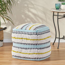 Bohemian Woven Cotton Pouf With Handwoven Design - Multi