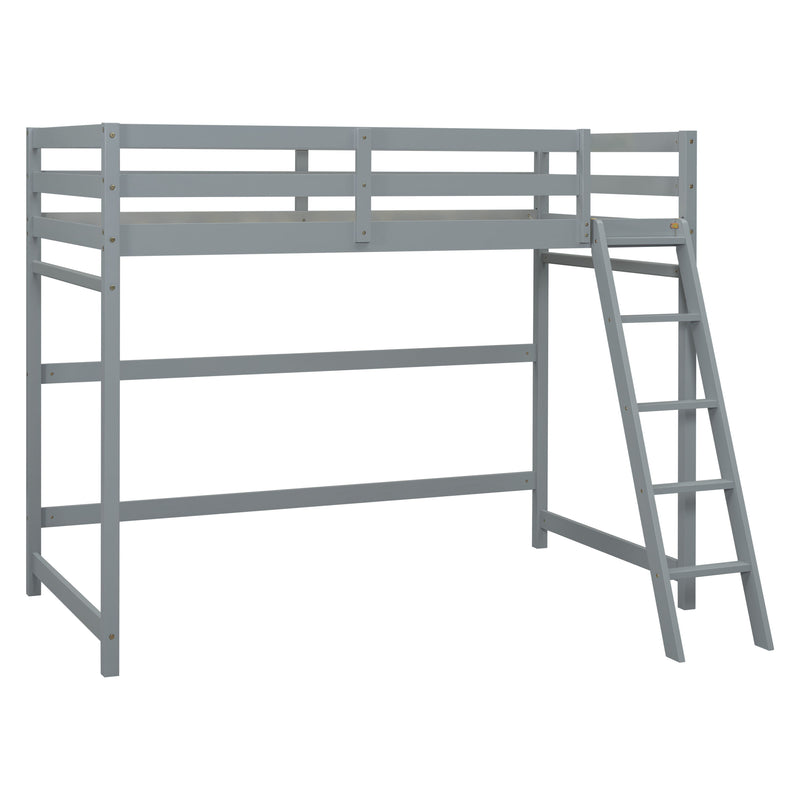 High Loft Bed With Inclined Ladder, Guardrails