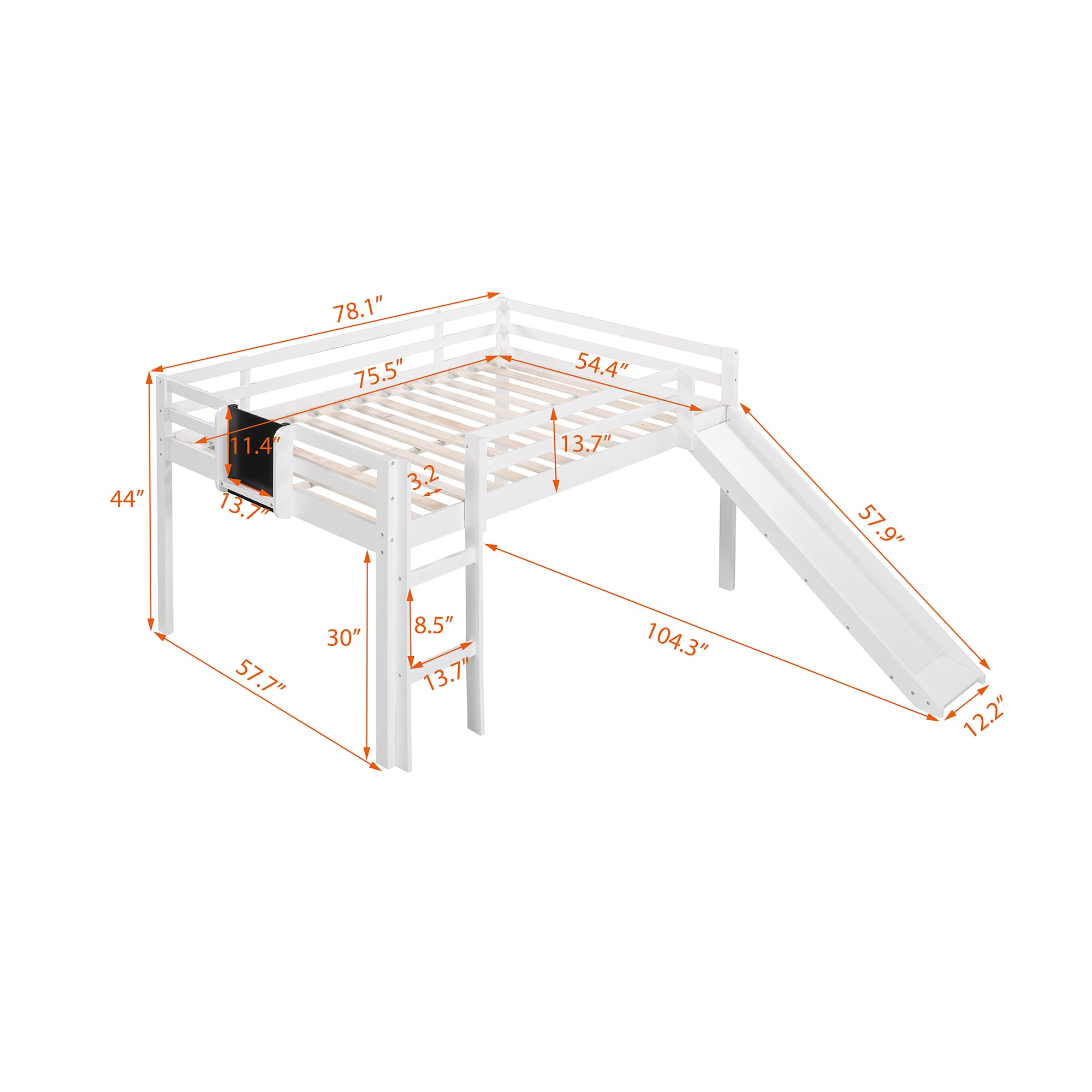 Full size Loft Bed Wood Bed with Slide, Stair and Chalkboard,White(Old SKU:WF282116AAK) - Atlantic Fine Furniture Melbourne FL