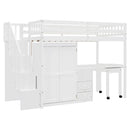 Loft Bed With Stairs, Bookshelf, Drawers, Desk & Wardrobe, Space Saving Multifunctional Furniture