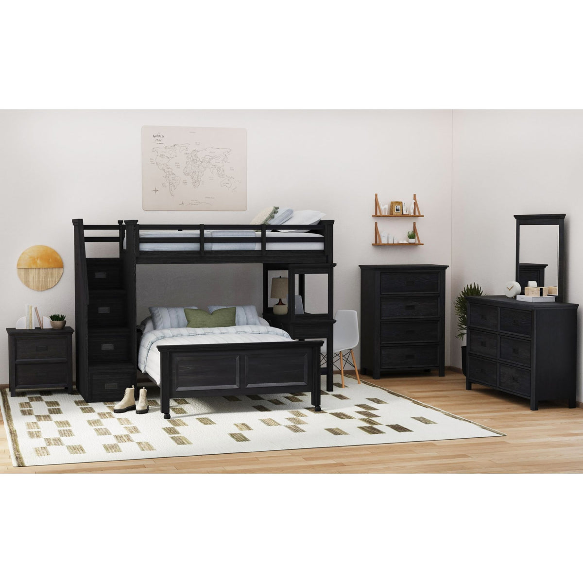 Hampton Kids Loft With Staircase And Desk With Speaker Bedroom Set in Black by Elements International, view 31