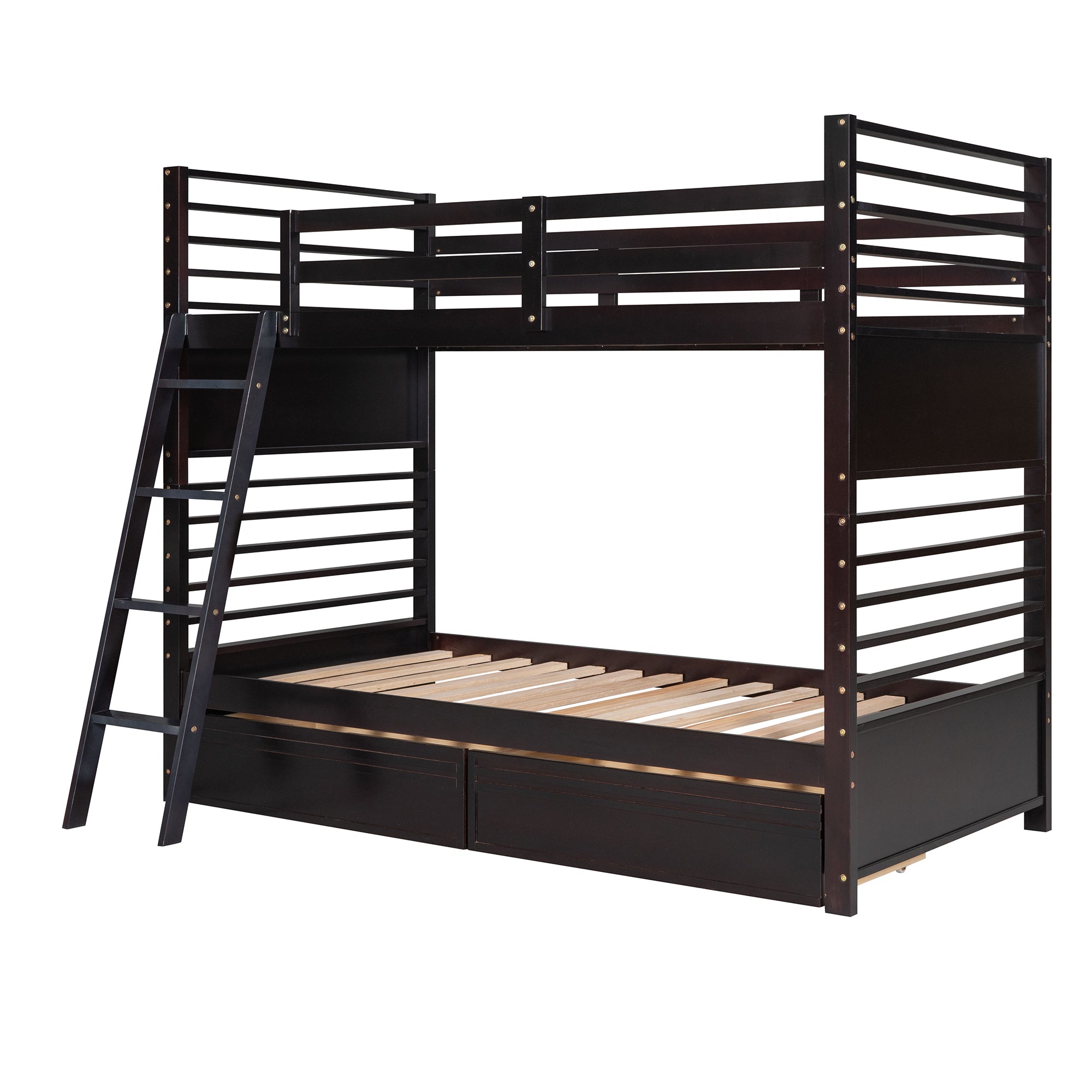 Twin over Twin Wood Bunk Bed with Two Drawers - Espresso - Atlantic Fine Furniture Melbourne FL