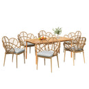 Kirk - Outdoor Patio 7 Pieces Chat Set With Wicker Chairs Cushions & Table - Beige / Light Brown / Teak