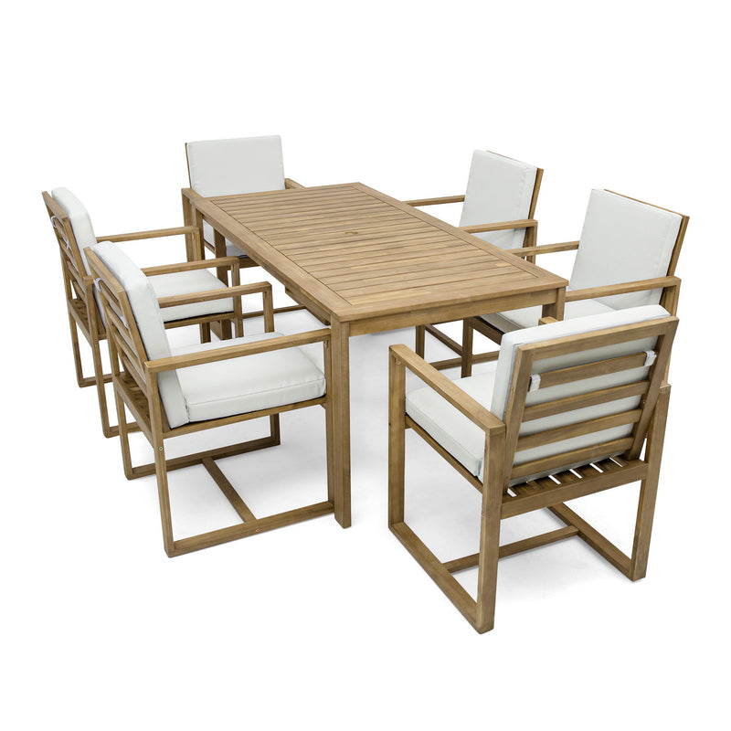 Patio Dining Set Outdoor Dining Table And Chair Set With And Removable Cushions For Patio, Backyard, Garden - Light Teak