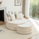 Modern Oversized Round Barrel Accent Chair With Ottoman