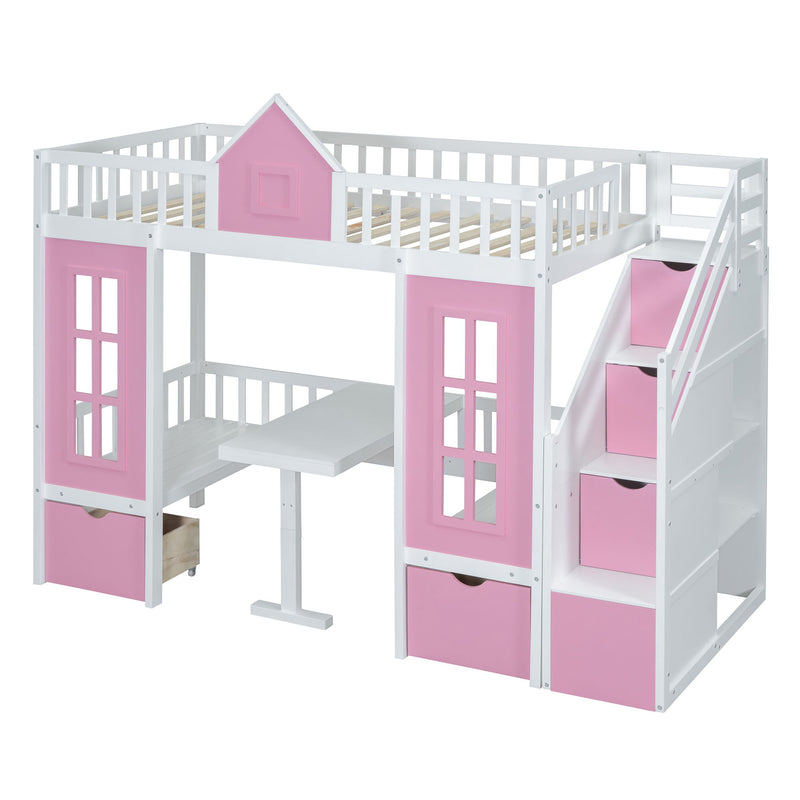 Twin Over Twin Bunk Bed With Changeable Table, Bunk Bed Turn Into Upper Bed And Down Desk