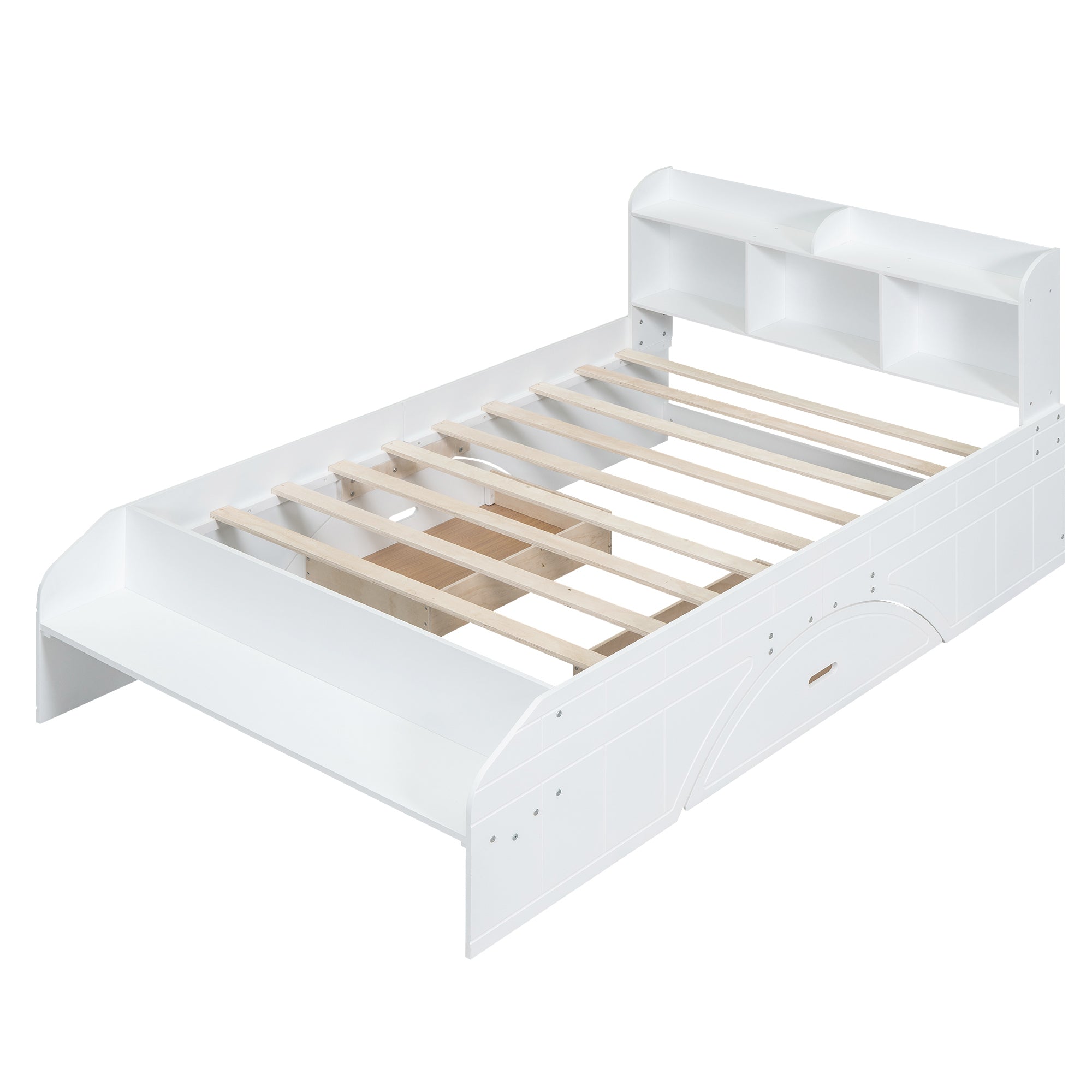 Wood Full Size Platform Bed with 2 Drawers, Storage  Headboard and Footboard, White - Atlantic Fine Furniture Melbourne FL