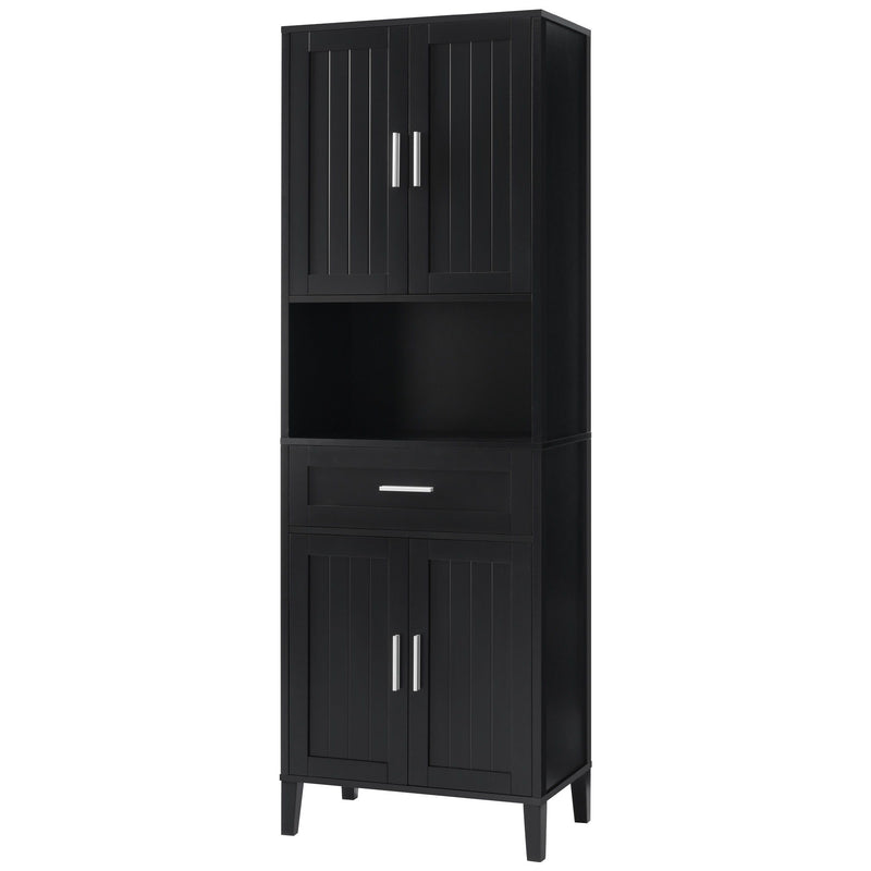 Freestanding Tall Bathroom Cabinet With Soft Close Doors And Adjustable Shelves - Black