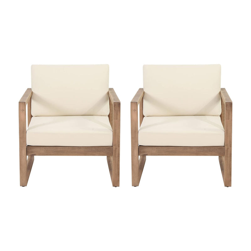 Outdoor Acacia Wood Patio Club Chair, Wood Patio Furniture, Waterproof Thick Cushion Deep Seating For Porch - Brown Wash / Beige
