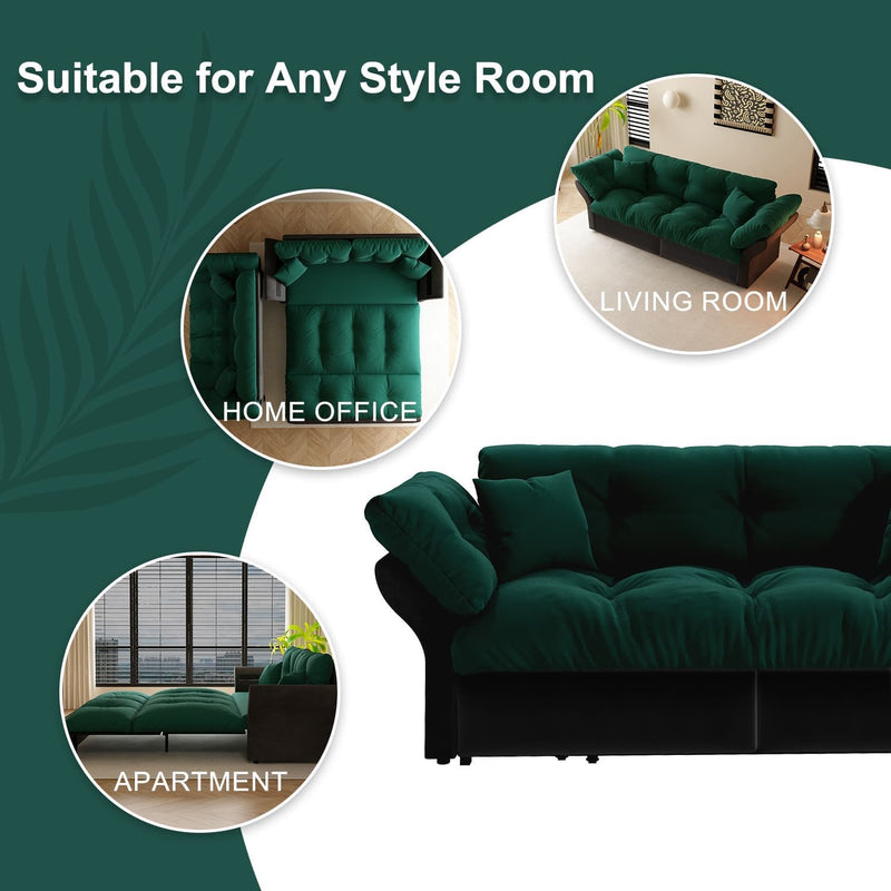 Queen Pull Out Sofa Bed, 3 In 1 Convertible Sleeper Tufted With 2 Soft Pillows