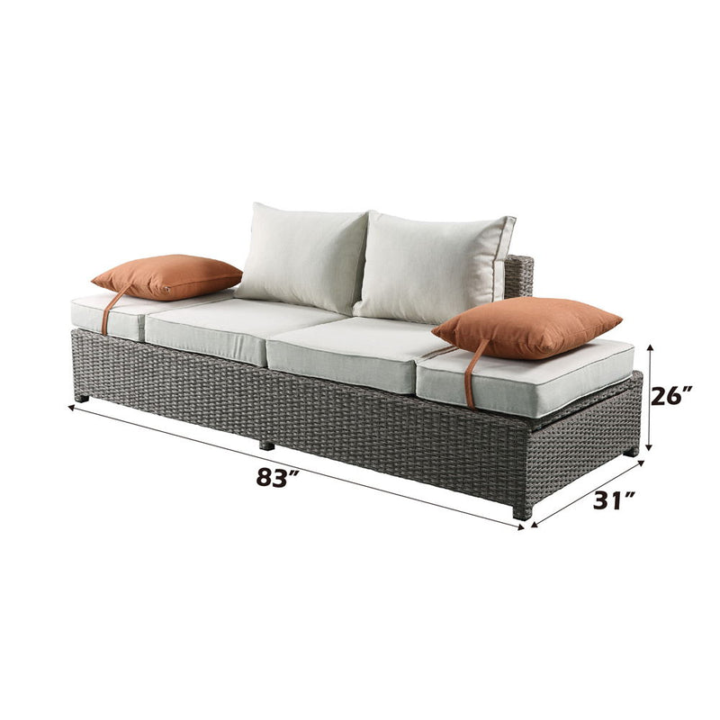 Salena - Patio Sofa & Ottoman - Beige Fabric & Gray Wicker - 26"