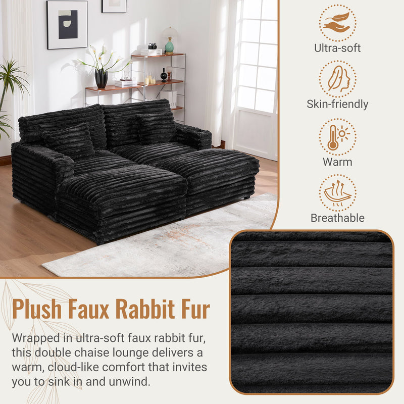 Plush Oversized Double Chaise Lounge Sofa Bed With USB Ports And Cup Holders