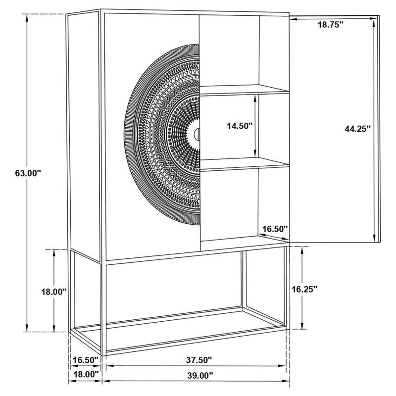 Jenna - 2 Door Mango Wood Mandala Pattern Accent Cabinet Black - Matte Black