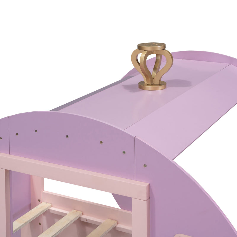 Princess Carriage Bed With Crown, Platform Car Bed With Stair
