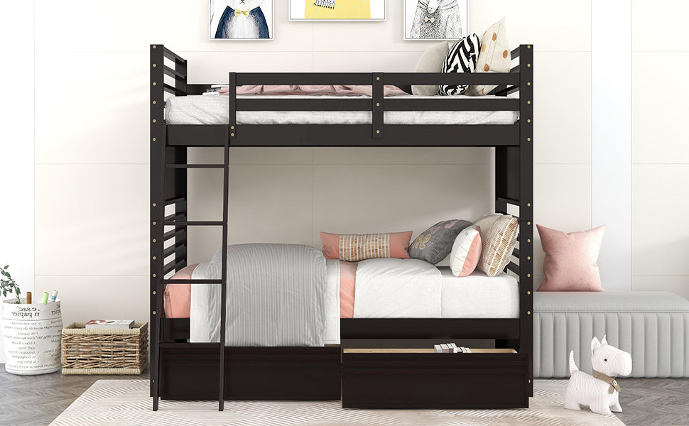 Twin over Twin Wood Bunk Bed with Two Drawers - Espresso - Atlantic Fine Furniture Melbourne FL