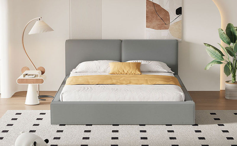 Queen Size Upholstered Platform Bed With , Grounded Bed With Solid Frame