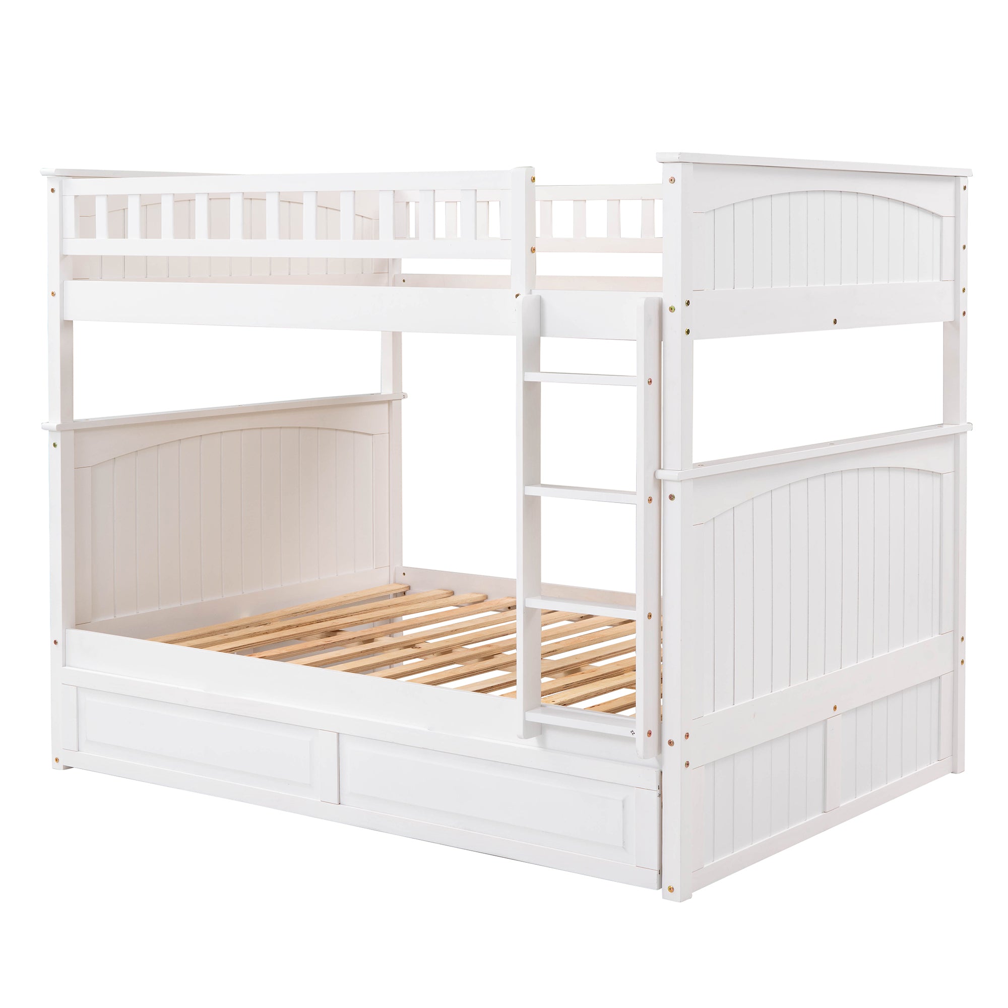 Full Over Full Bunk Bed with Twin Size Trundle, Pine Wood Bunk Bed with Guardrails, White (Old SKU:LP000044AAK) - Atlantic Fine Furniture Melbourne FL