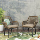 Modern Wicker Dining Club Chair With Water Resistant Cushions - Brown / Beige
