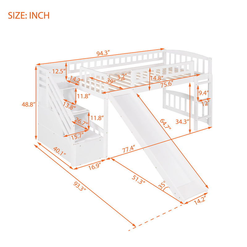 Loft Stairway Bed With 2 Drawers And Slide