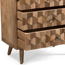 Mid Century Modern Mango Wood 3 Drawer Chest With 3D Tile Weave Design - Natural