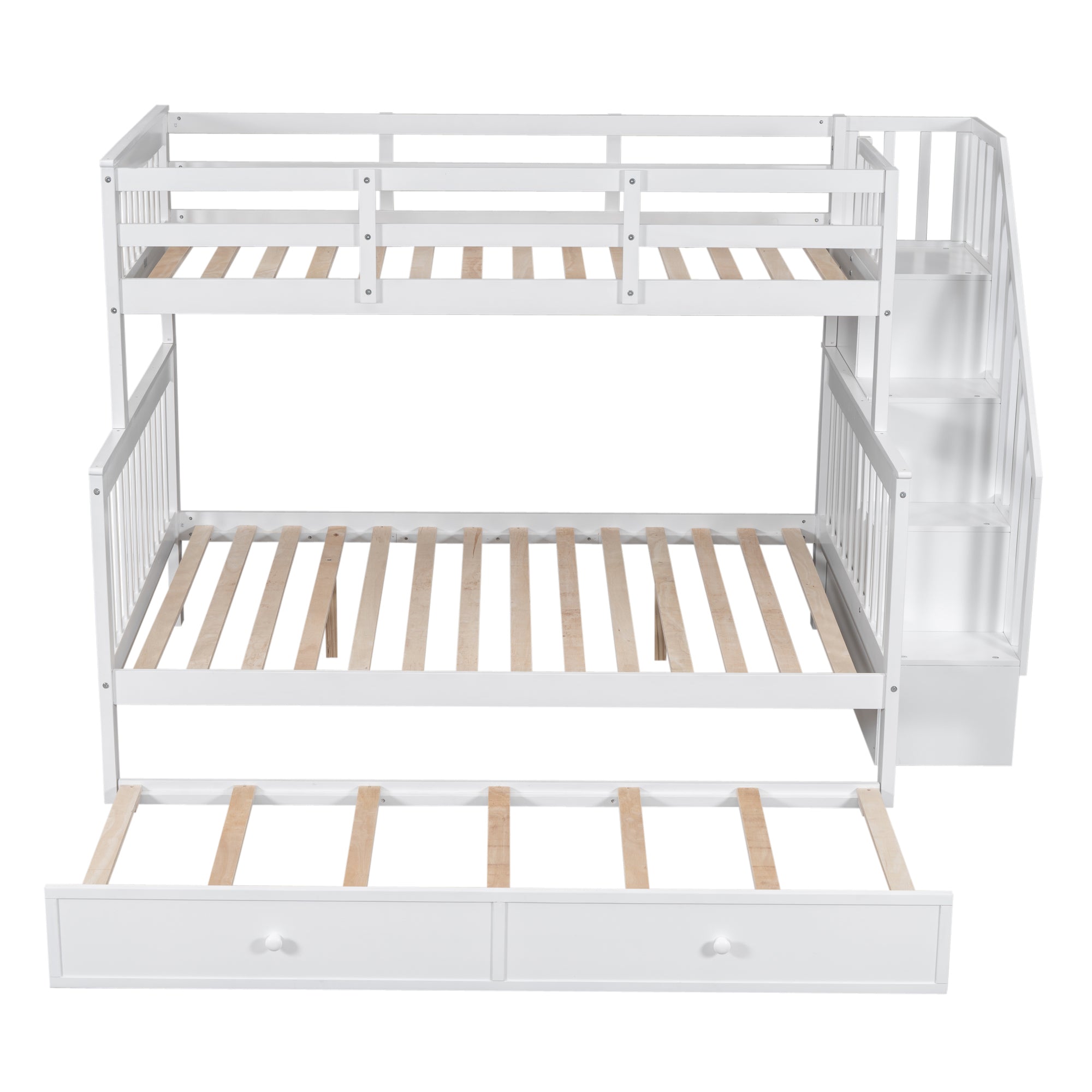 Twin-Over-Full Bunk Bed with Twin size Trundle, Storage and Guard Rail for Bedroom, Dorm, for Adults, White(OLD SKU :LT000119AAK) - Atlantic Fine Furniture Melbourne FL