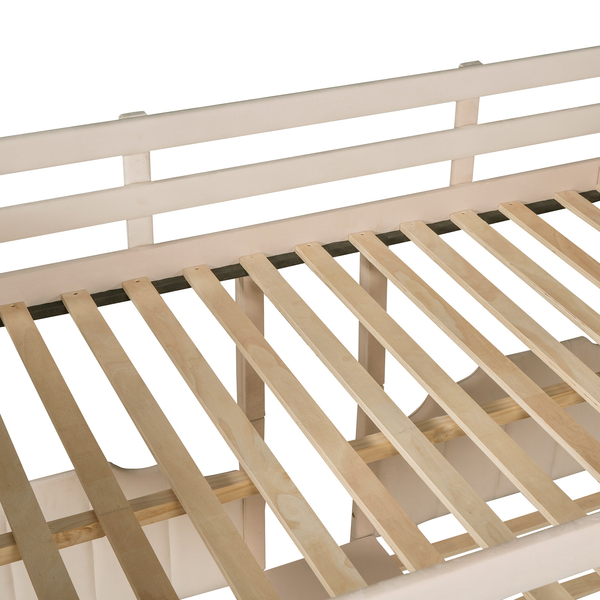 Full Over Twin & Twin Bunk Bed, Velvet Triple Bunk Bed with Drawers and Guardrails, Beige - Atlantic Fine Furniture Melbourne FL