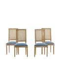 French Country Dining Chair With Rectangular Cane Backrest And Smooth Upholstered Seating