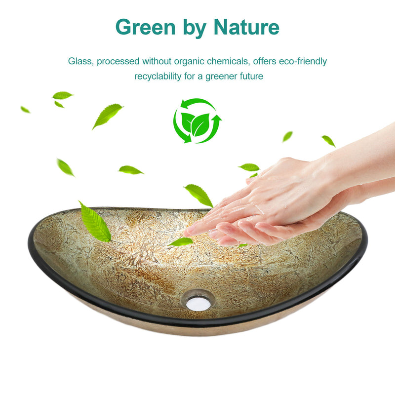 Tempered Glass Vessel Sink With Boat Shape Pop-Up Drain