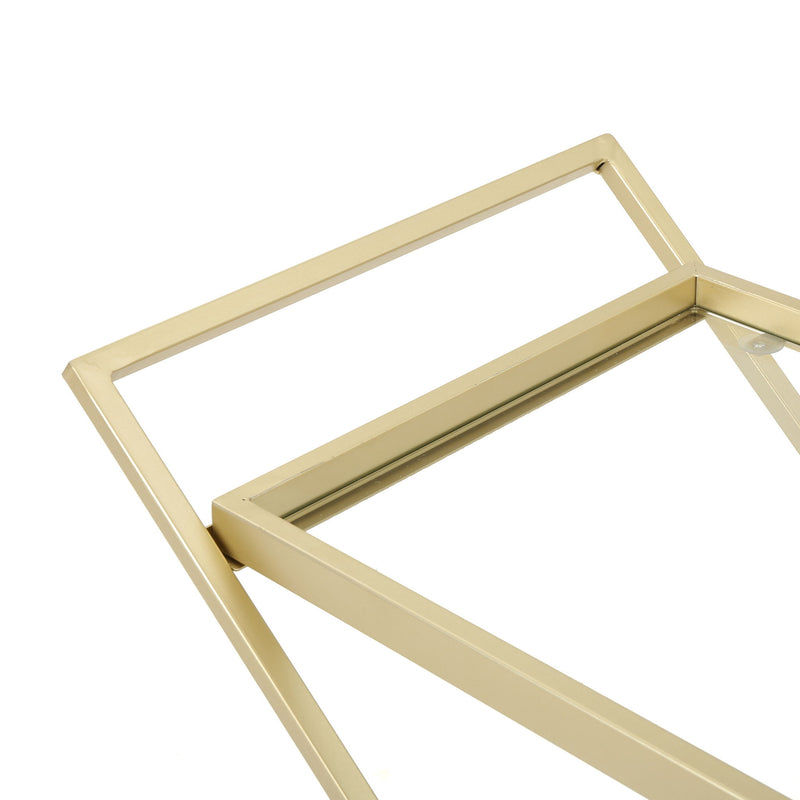 Sherianne - Industrial Bar Cart With Tempered Glass Shelves And Swivel Wheels - Gold