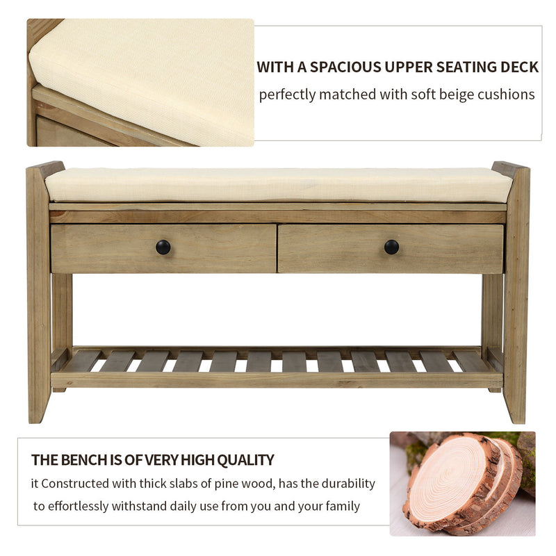 Shoe Rack With Cushioned Seat And Drawers Multipurpose Entryway Storage Bench Wash - Gray Wash