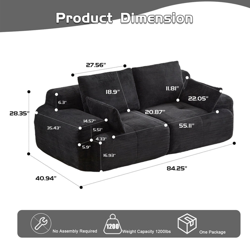 Compressed Sofa, 2 Seater Large Sectional Couches For Living Room - Black