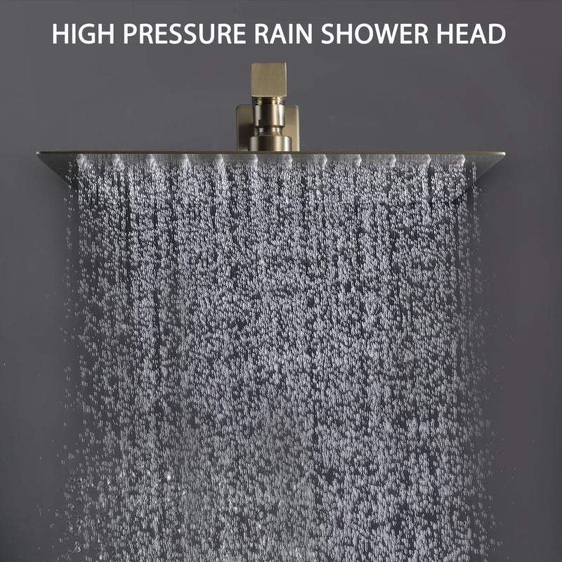 Luxury, 12" Ceiling Mount Shower System With Rain Mixer And Handheld Shower, Stainless Steel - Brushed Gold