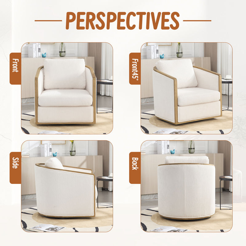 Corduroy Barrel Chair, 360 Degree Swivel