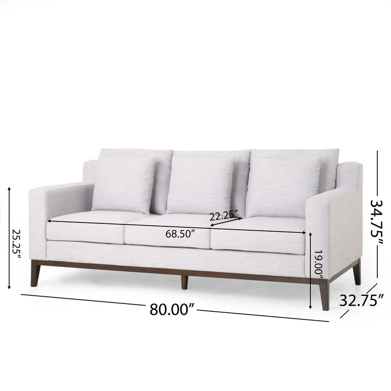 Comfy 3 Seat Sofa With Wooden Legs, Modern For Living Room And Study - Light Gray