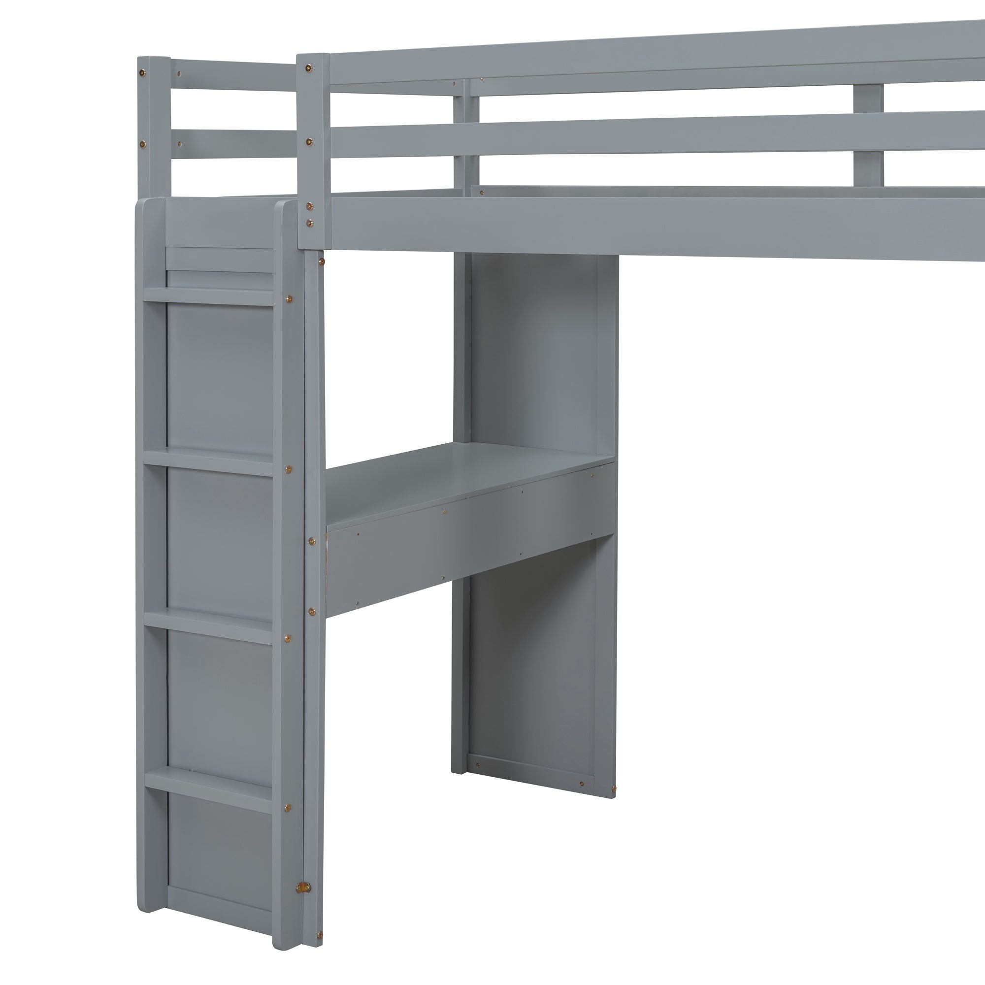 Twin Size Loft Bed with large shelves, writing desk and LED Light, Gray - Atlantic Fine Furniture Melbourne FL