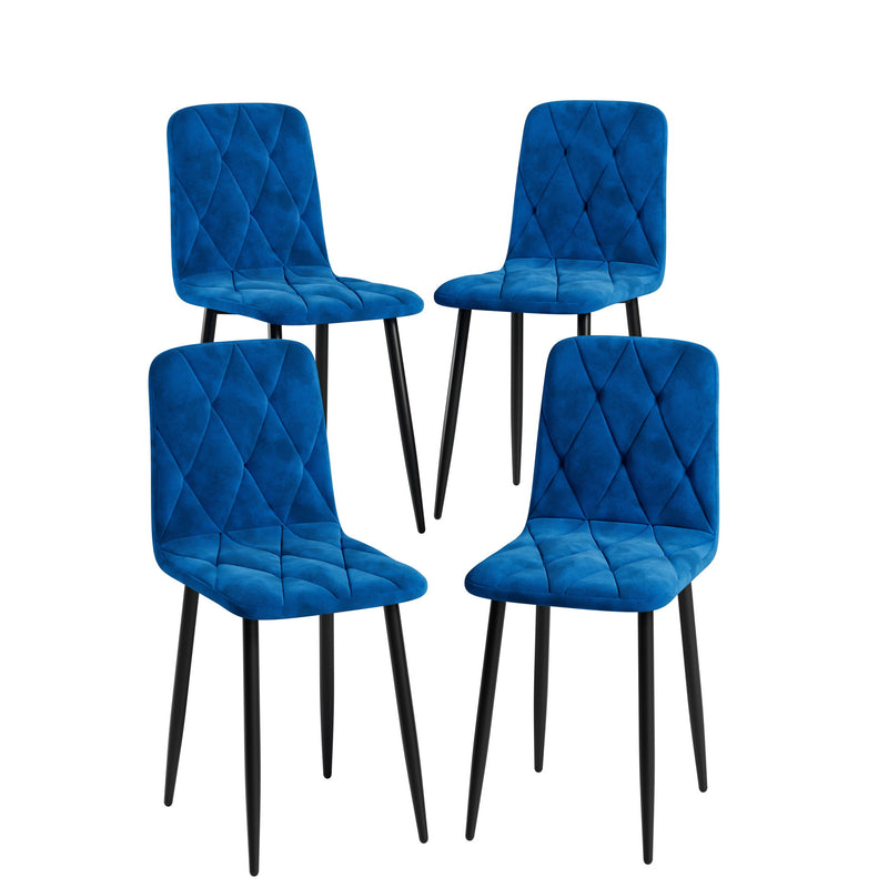 Mid Century Modern Square Dining Table Set With Faux Marble Tabletop And Iron Legs For 4, Space Saving Design - Brown / Blue