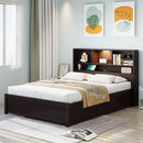 Platform Bed With Bookcase Headboard, Built-In Downlight, Charging Station, And 2 Side Drawers