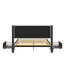 Queen Size Bed Frame with Drawers Storage, Leather Upholstered Platform Bed with Charging Station,Beige