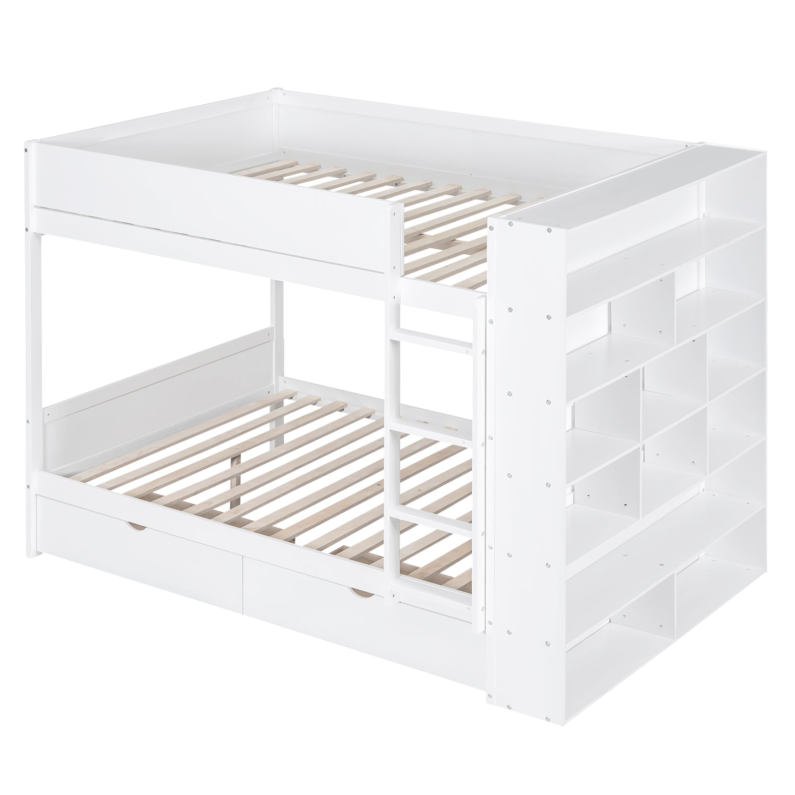 Full over Full Bunk Bed With 2 Drawers and Multi-layer Cabinet, White - Atlantic Fine Furniture Melbourne FL