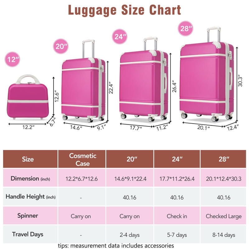 Hardshell Luggage Sets 4 Pieces 20" / 24" / 28" Luggages And Cosmetic Case Spinner Suitcase With Tsa Lock Lightweight