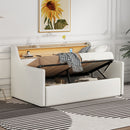 Twin Size Daybed with Hydraulic Storage, Upholstered Daybed with Lift Up Storage, Twin Leather Daybed with Charging Station and LED Lights,White(Expect arrival date Feb.13rd)