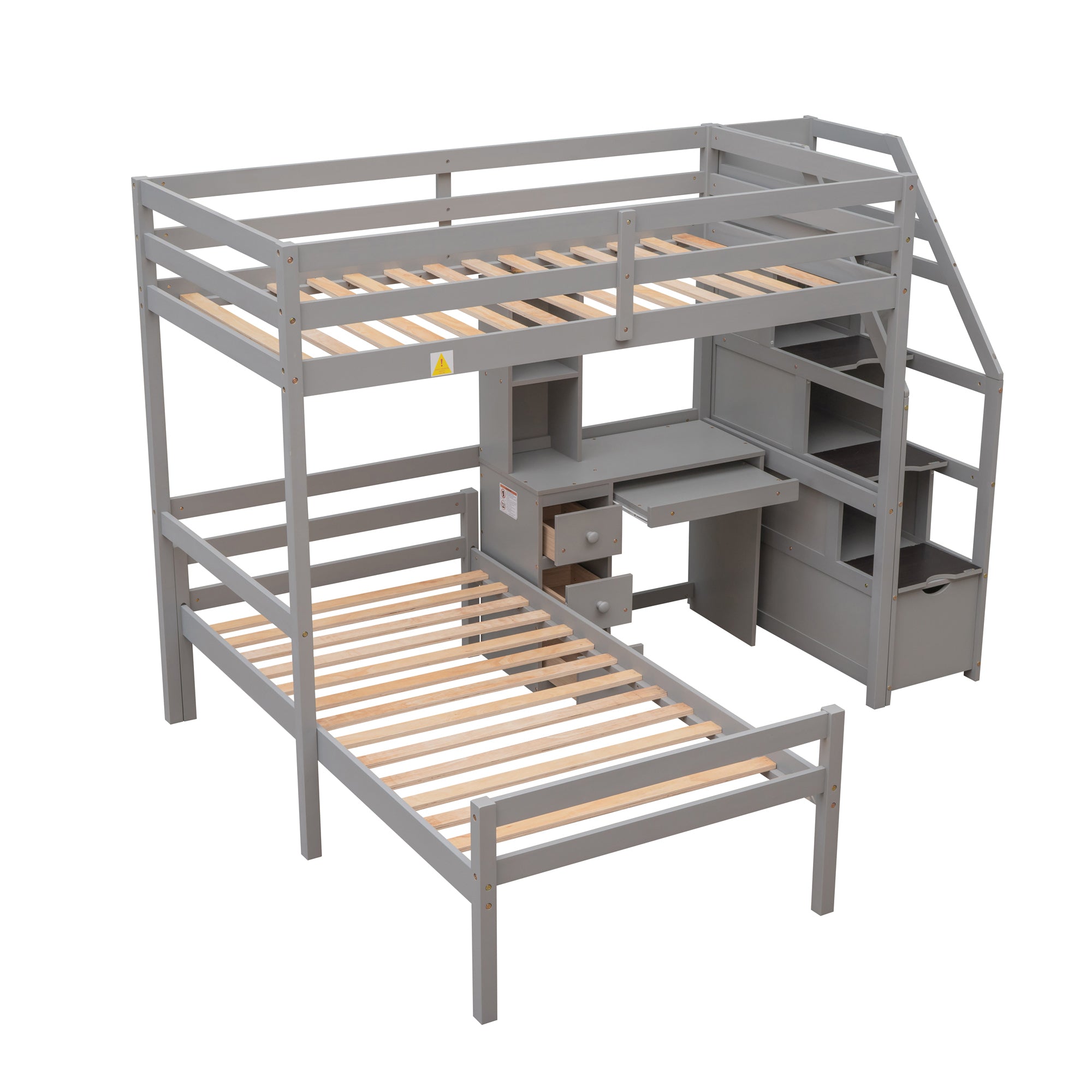 Twin Size Loft Bed with a Stand-alone Bed, Storage Staircase, Desk, Shelves and Drawers, Gray - Atlantic Fine Furniture Melbourne FL