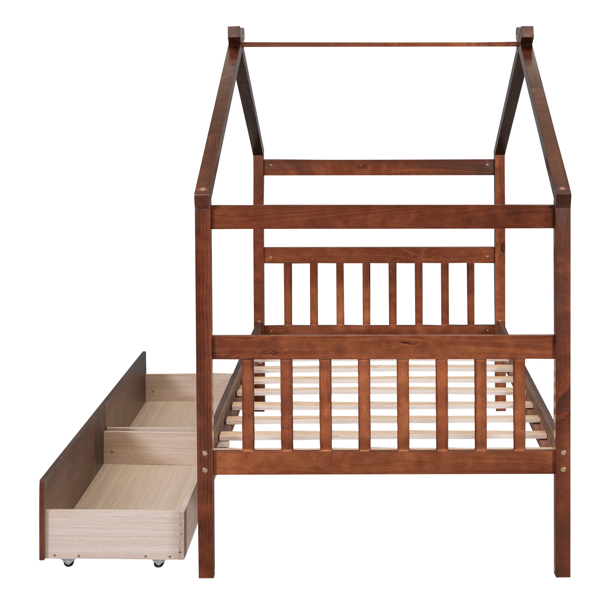 Twin Size Wooden House Bed with Drawers, Walnut - Atlantic Fine Furniture Melbourne FL