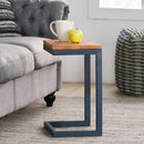 Small C Shaped End Table With Iron Base And Fir Wood Top - Black